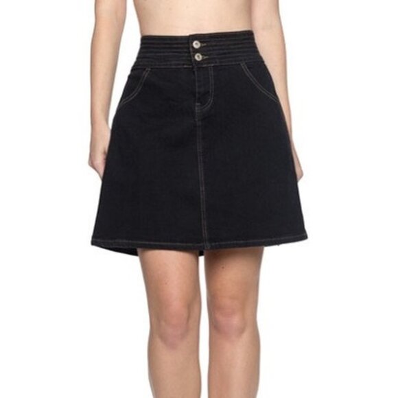 NWT BE-GIRL Stretch Denim A-Line Mini Skirt in Black SIZE XL - Picture 2 of 7